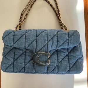 NWT🔥Coach Tabby 26 Light Blue Denim Quilted Shoulder Bag with Chain Strap